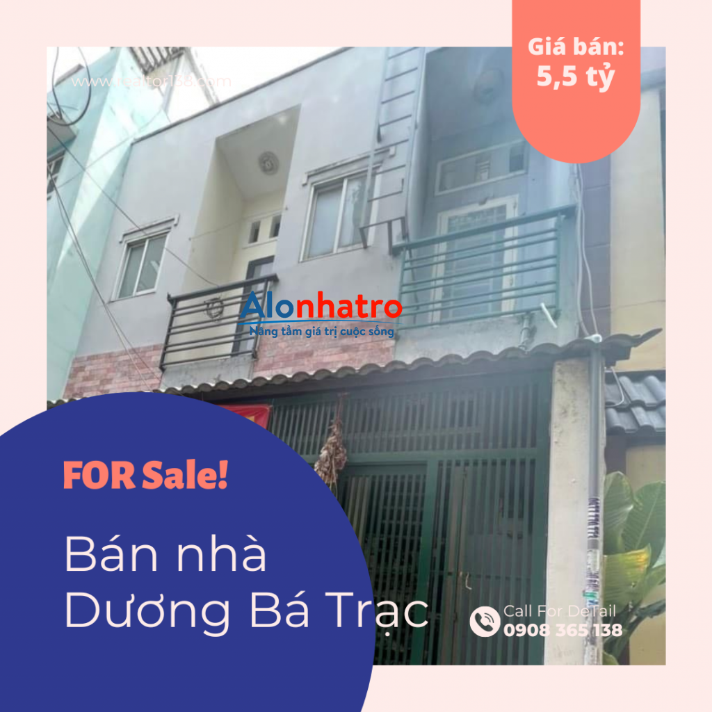 Bán nhà 2 tầng hẻm 100 Dương Bá Trạc phường 2 quận 8 giá 5,5 tỷ