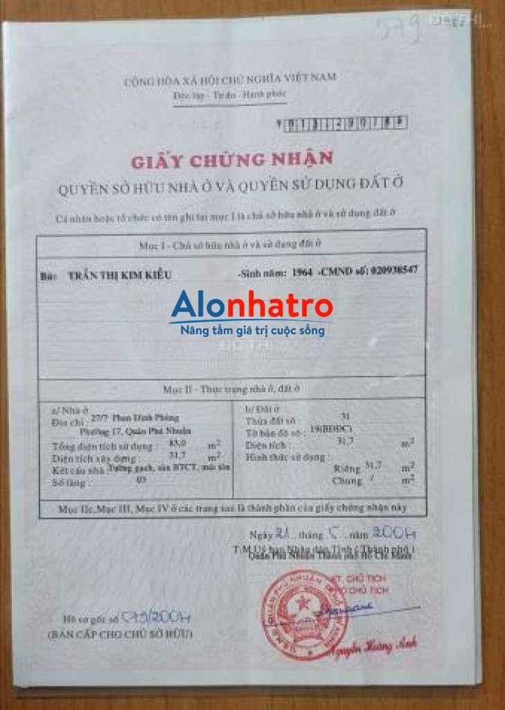 Bán nhà chính chủ, mặt tiền Trường Sa, Q. Phú Nhuận. 83m2. 7,2 tỷ